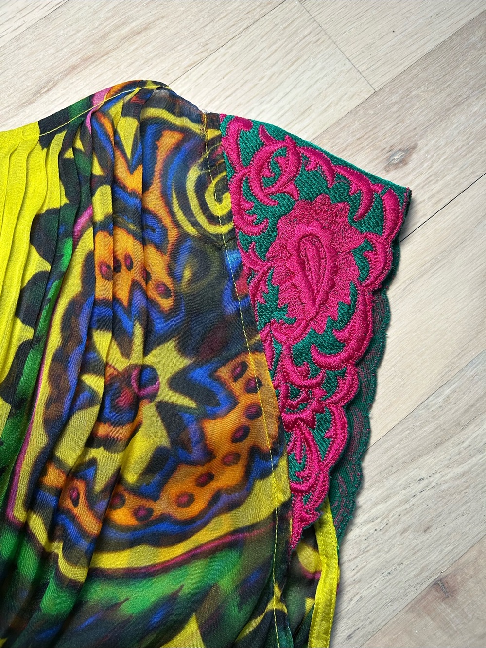 HEMANT & NANDITA Yellow Floral Print Maxi Dress with Pink Cap Sleeves - Picture 10 of 15